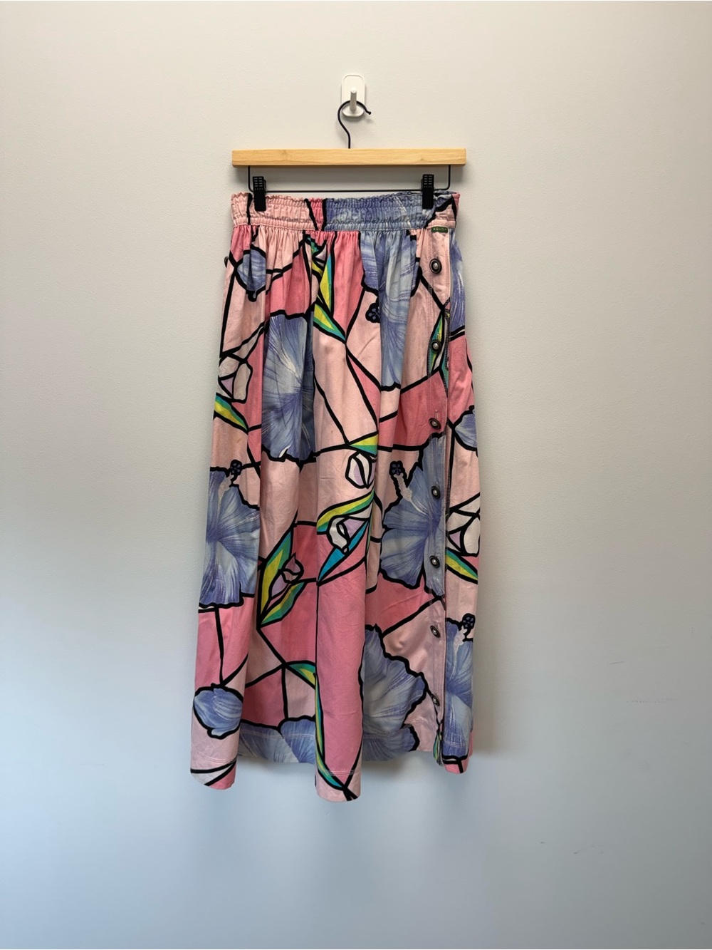 Gene Eweing Bis Vintage Maxi Skirt - Pink Floral Print - Small